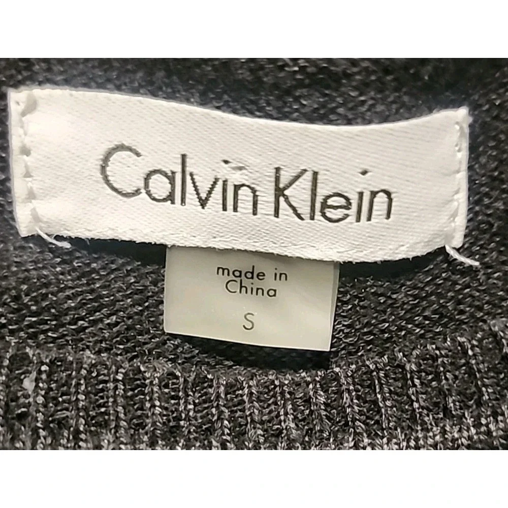 Calvin Klein Sweater Dress Womens Small Gray Studded Sleeve Knit Sheath Mini